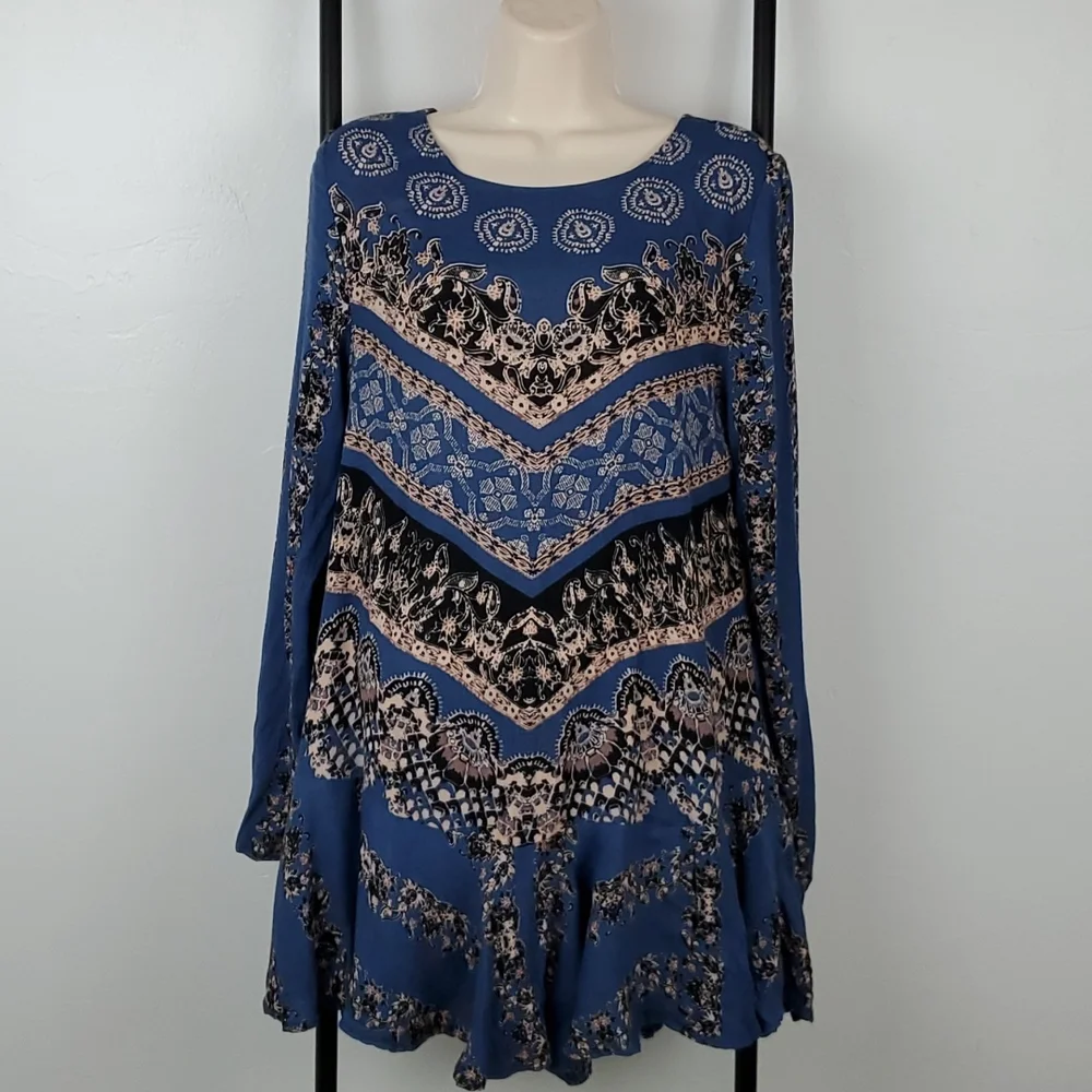 Free People Smooth Talker Tunic Dress S Blue Boho Chic